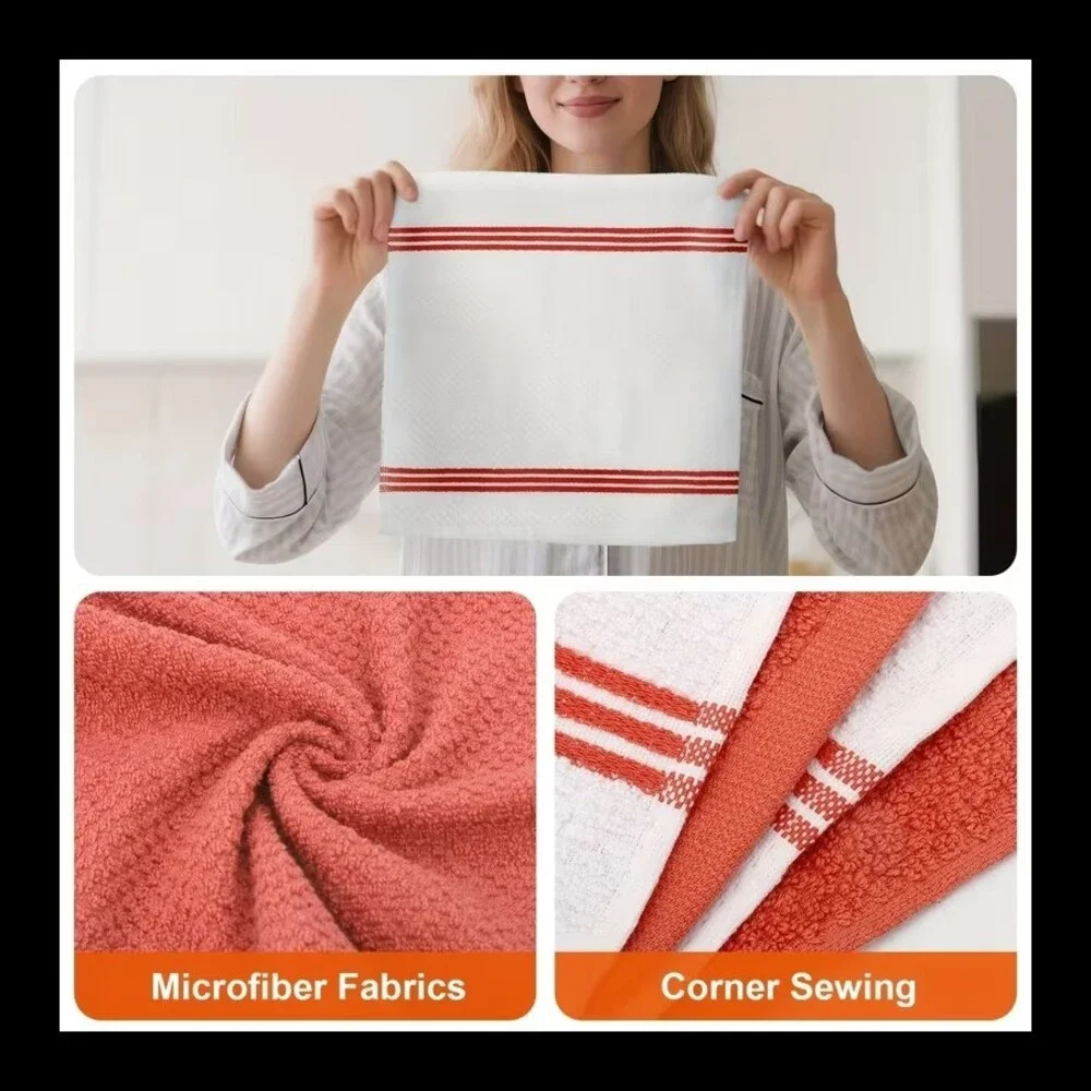 6 Pc Red & White Dish Cloths High Absorbency